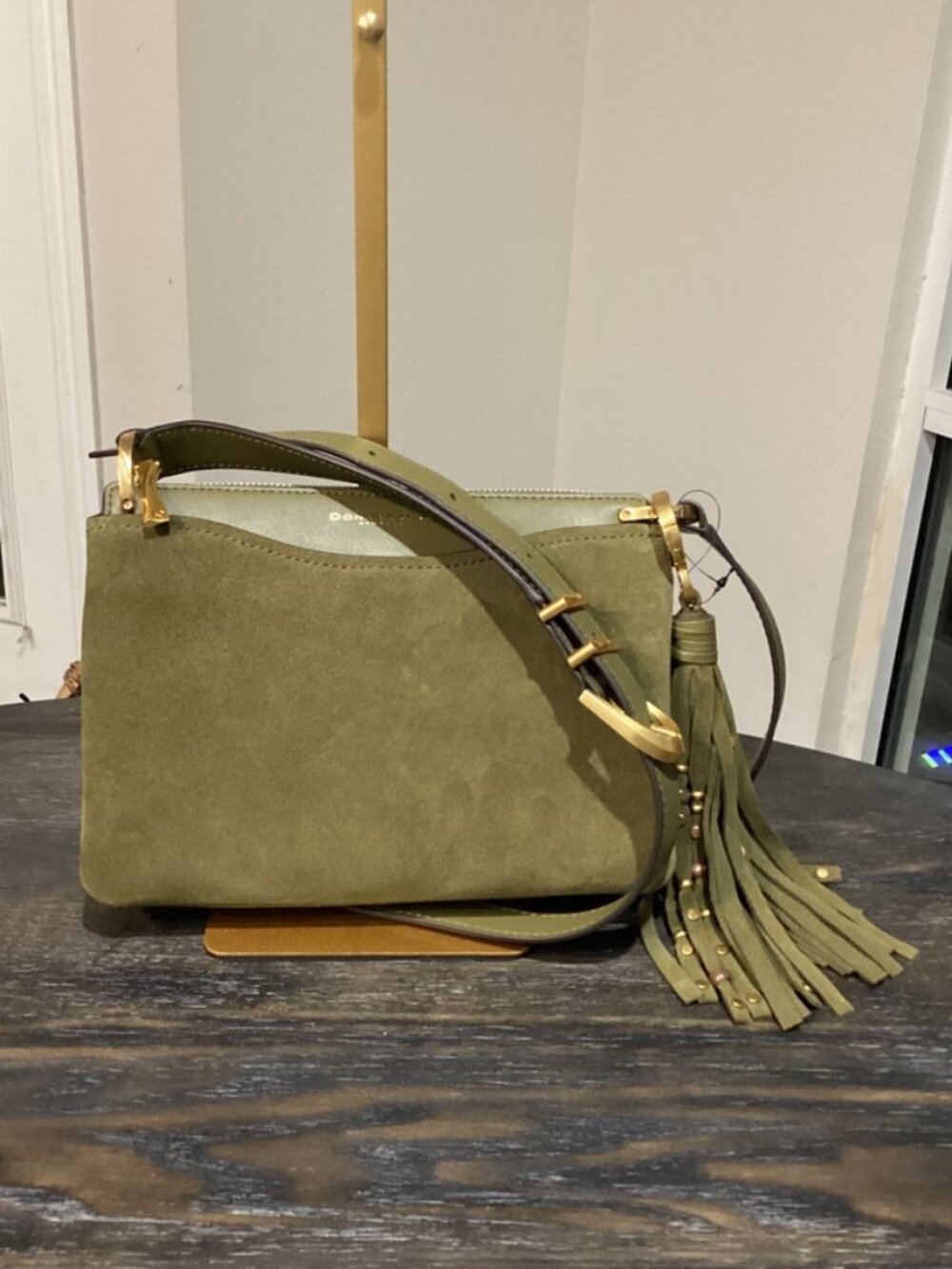 Donna Karan Glenwood Suede Triple Compartment Crossbody with Beaded Tassel